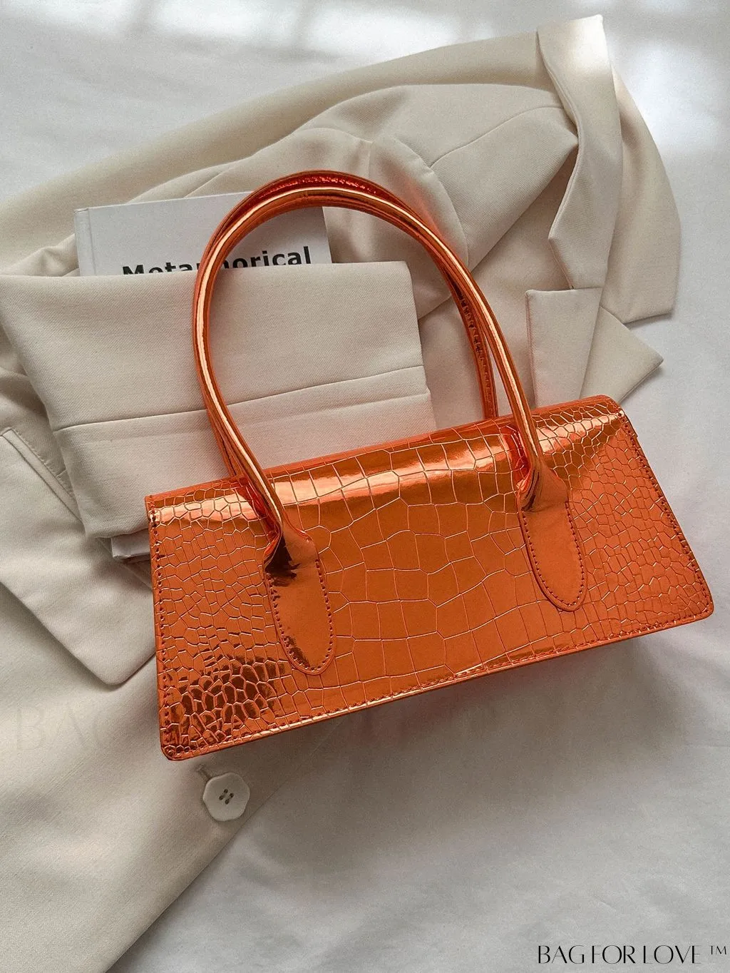 BagForLove - Crocodile-Embossed Metallic Flap Shoulder Bag - Chic and Unique Design