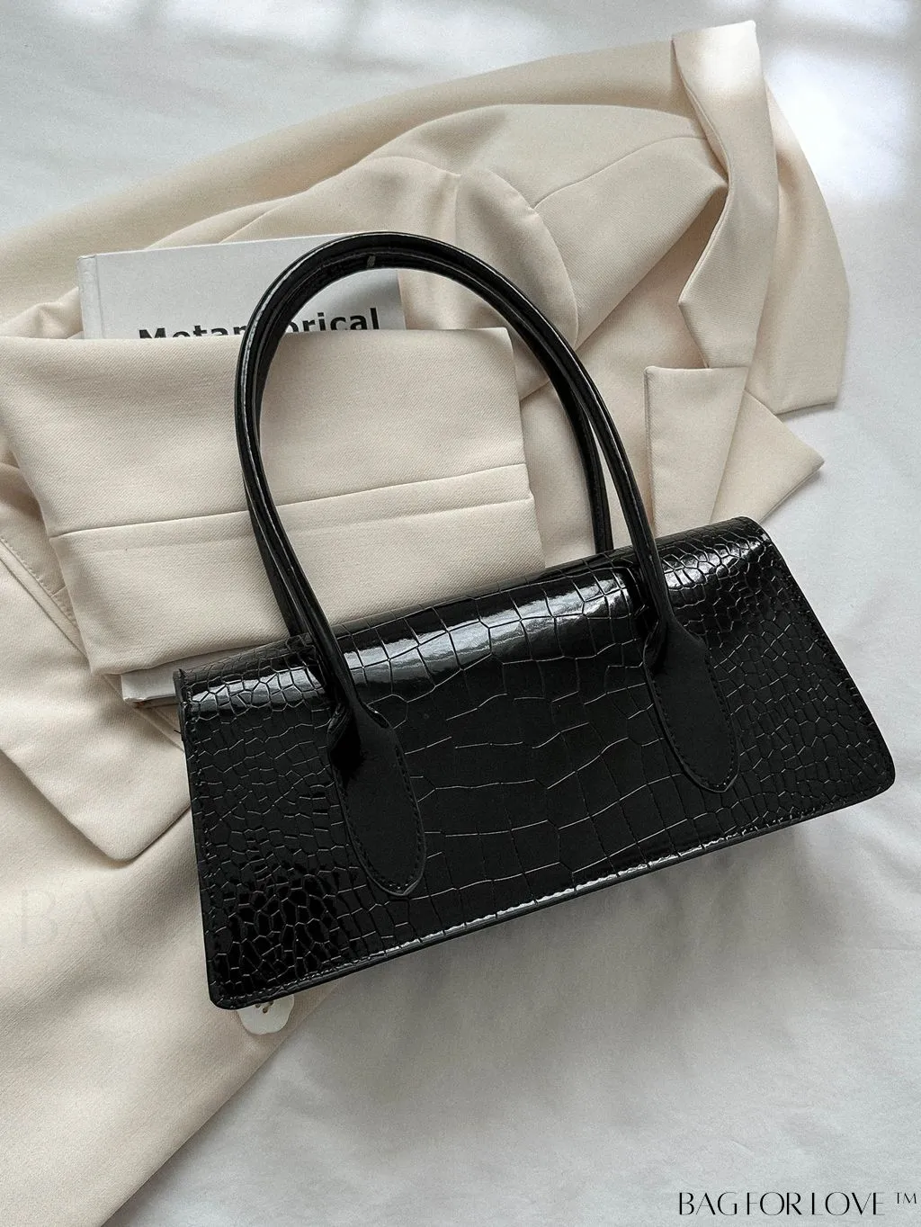 BagForLove - Crocodile-Embossed Metallic Flap Shoulder Bag - Chic and Unique Design