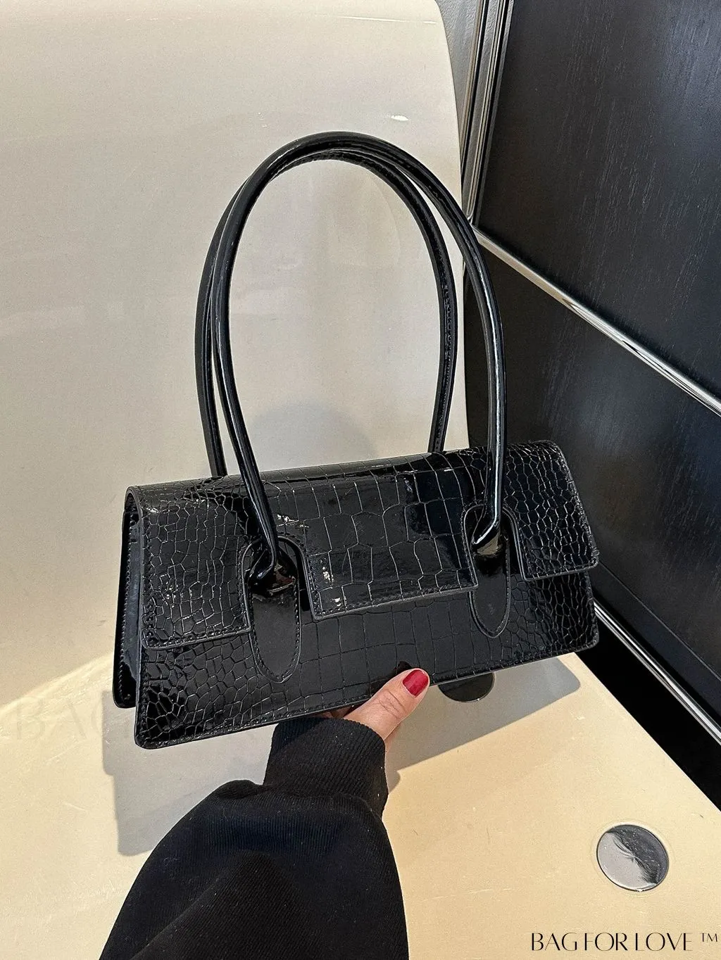 BagForLove - Crocodile-Embossed Metallic Flap Shoulder Bag - Chic and Unique Design