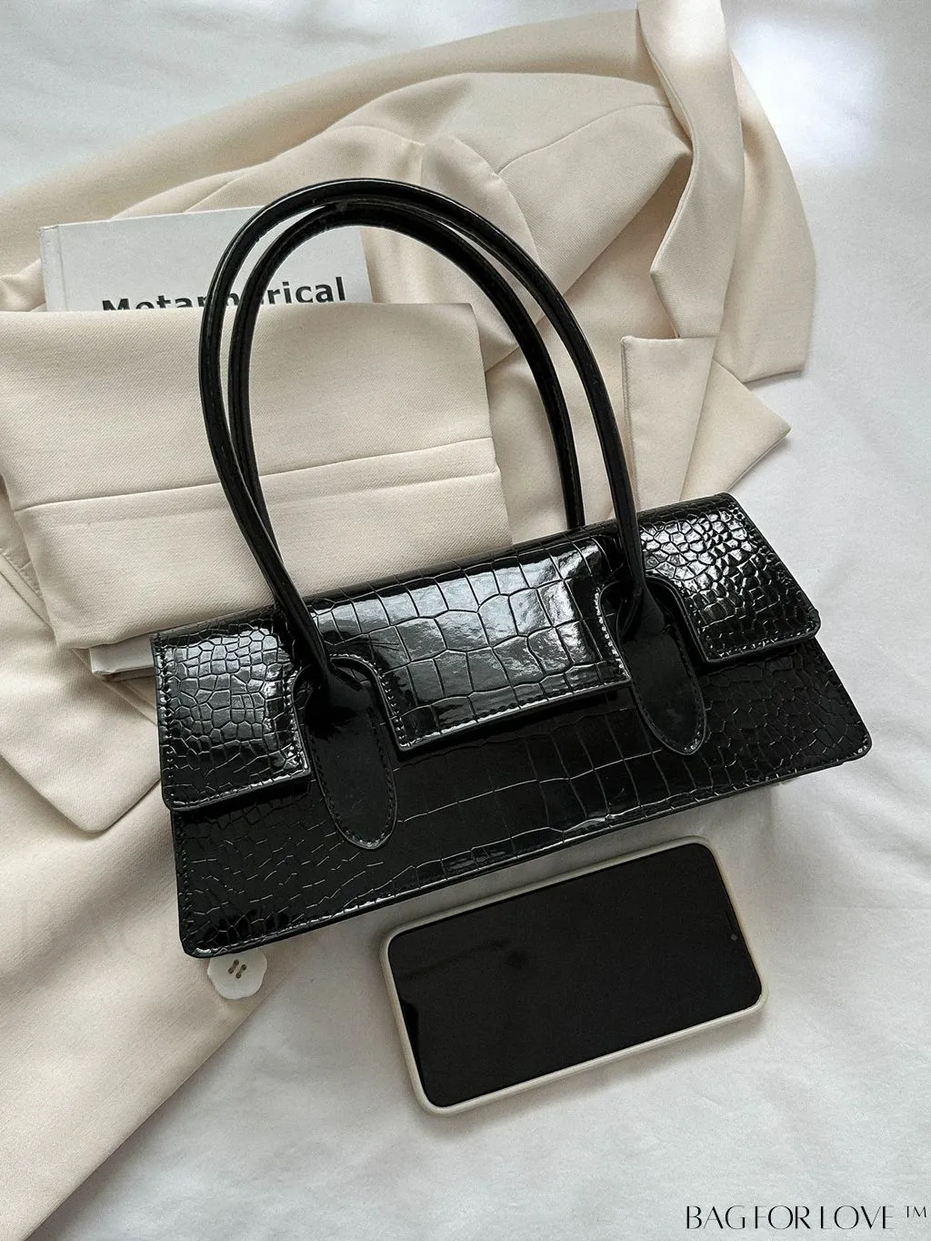 BagForLove - Crocodile-Embossed Metallic Flap Shoulder Bag - Chic and Unique Design