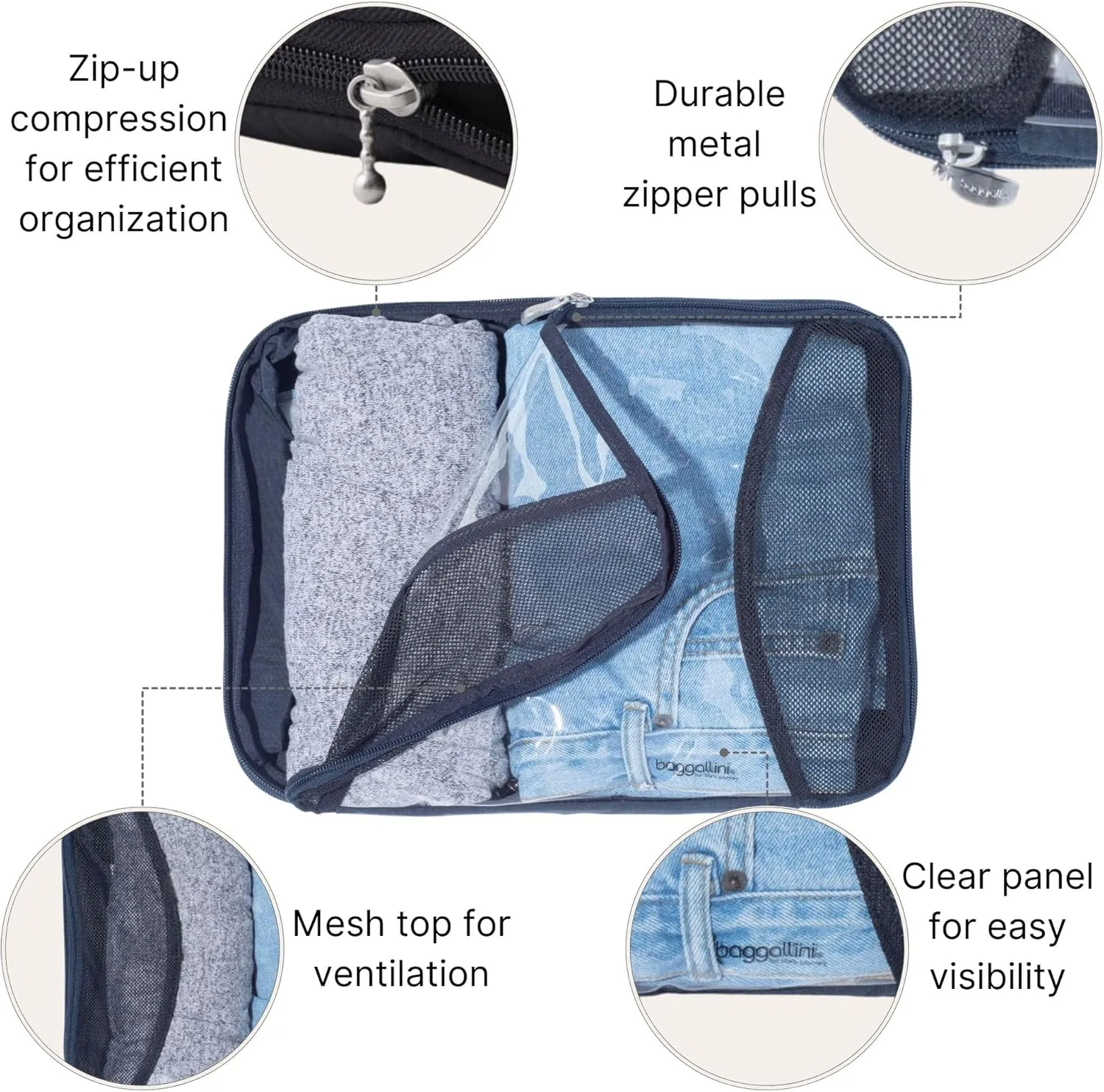 Baggallini Compression Cube 3-piece set - Lightweight Compression Packing Cubes for Travel