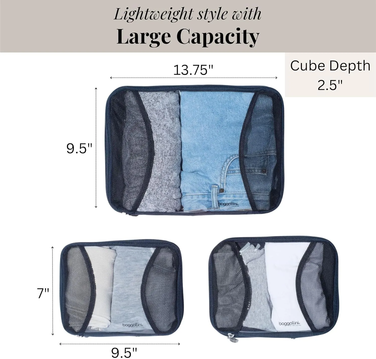 Baggallini Compression Cube 3-piece set - Lightweight Compression Packing Cubes for Travel