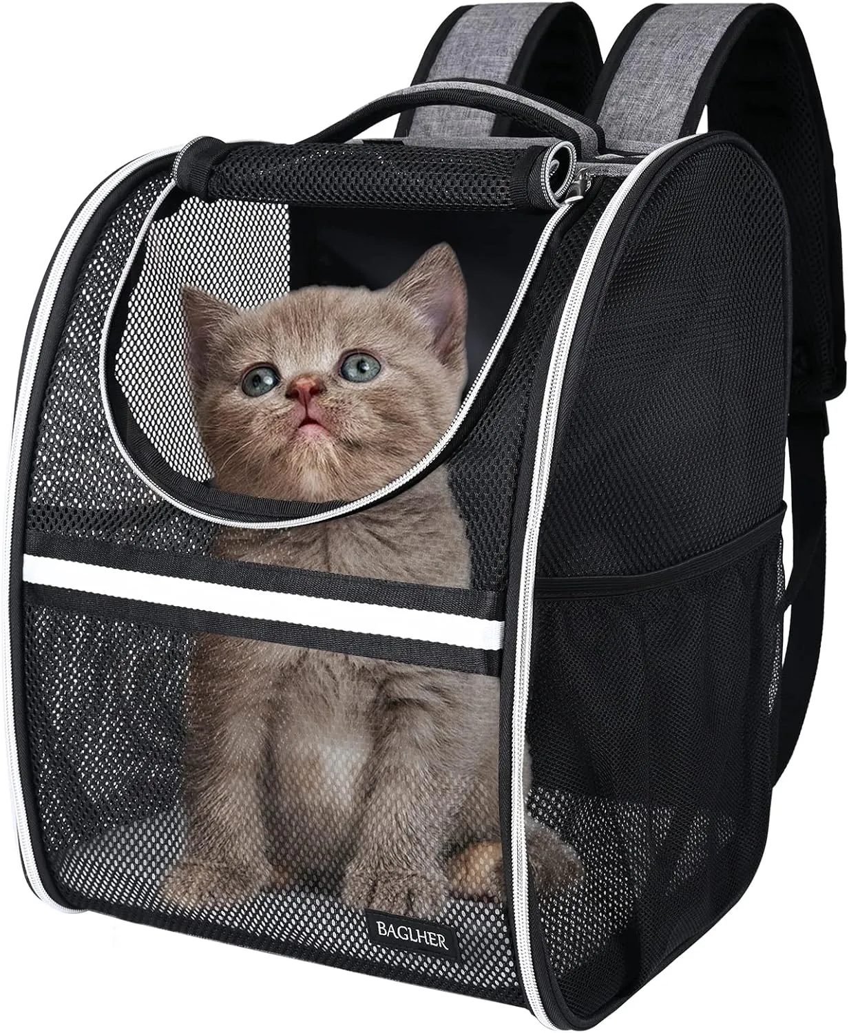 BAGLHER Pet Carrier Backpack, Ventilated Design, Pet Travel Backpack with Comfortable Shoulder Straps, Thicker Bottom Support, Two-Way Entrance Pet Carrier Backpack, Black