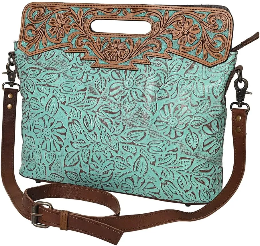Bags OHG170 Clutch Hand Tooled Embossed Genuine Leather Women Bag Western Handbag Purse
