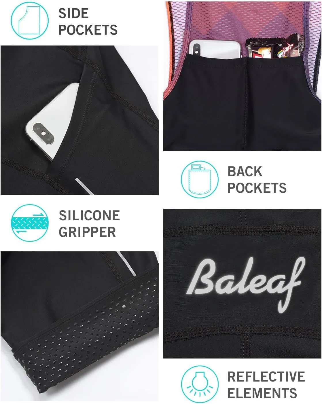 baleaf Men's Cycling Bib Shorts 4D Padded, Road Bike Cycling Bibs Biking Bicycle Shorts Gel Pockets UPF50 