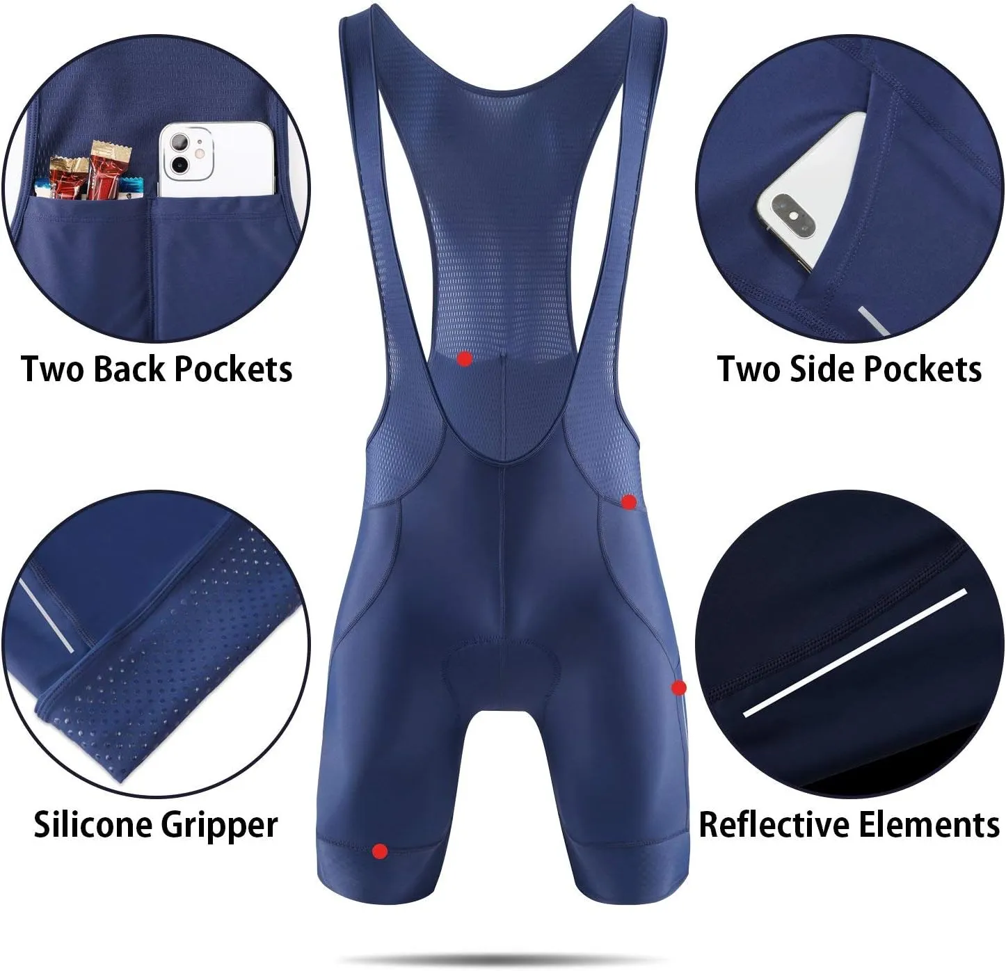 baleaf Men's Cycling Bib Shorts 4D Padded, Road Bike Cycling Bibs Biking Bicycle Shorts Gel Pockets UPF50 