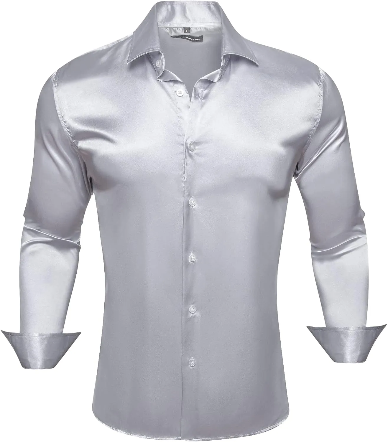 Barry.Wang Mens Stretch Dress Shirts Solid Long Sleeve Button Down Shirts Formal Casual Business Prom Party Wedding