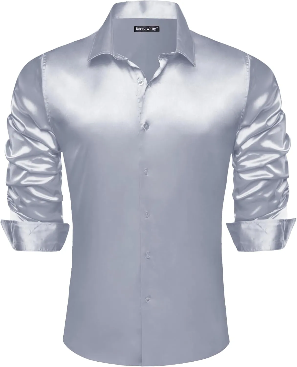 Barry.Wang Mens Stretch Dress Shirts Solid Long Sleeve Button Down Shirts Formal Casual Business Prom Party Wedding