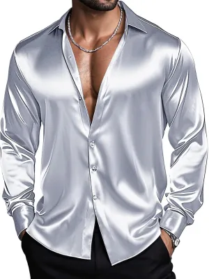 Barry.Wang Mens Stretch Dress Shirts Solid Long Sleeve Button Down Shirts Formal Casual Business Prom Party Wedding