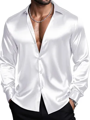 Barry.Wang Mens Stretch Dress Shirts Solid Long Sleeve Button Down Shirts Formal Casual Business Prom Party Wedding