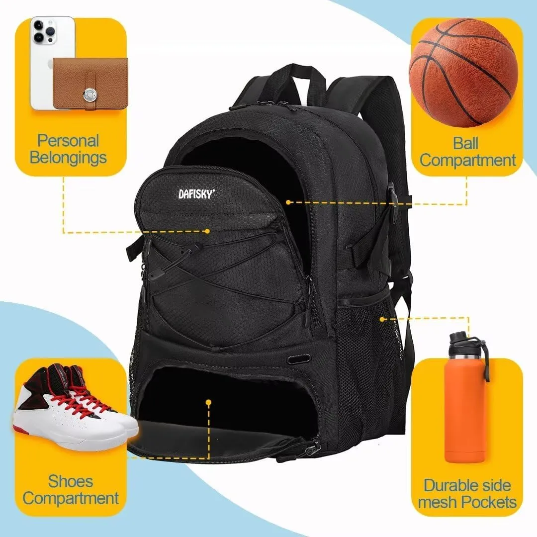 Basketball Backpack with Ball Compartment – Large Basketball Bag with Shoes Compartment Soccer Volleyball Bag Sports Backpack for Football, Black