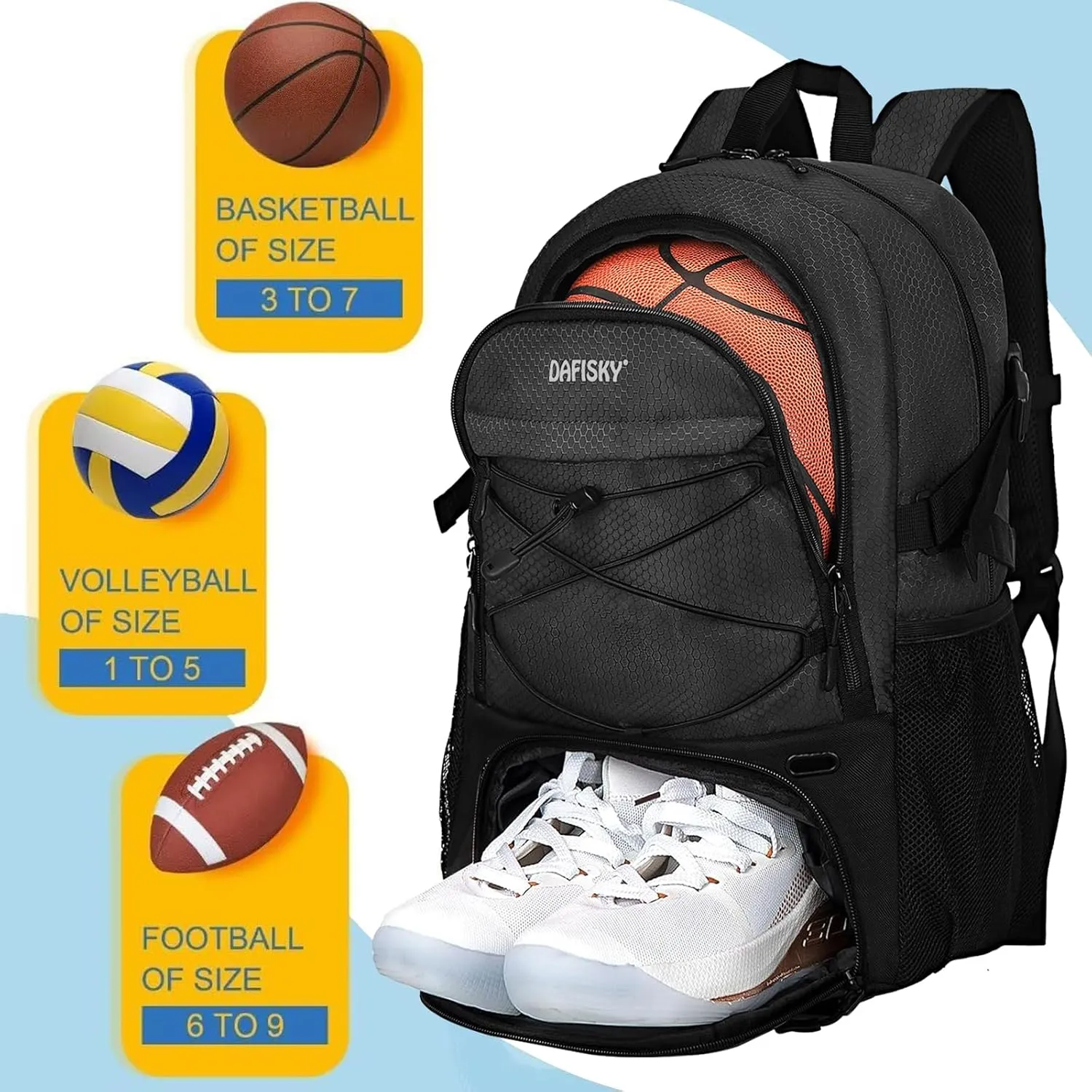 Basketball Backpack with Ball Compartment – Large Basketball Bag with Shoes Compartment Soccer Volleyball Bag Sports Backpack for Football, Black