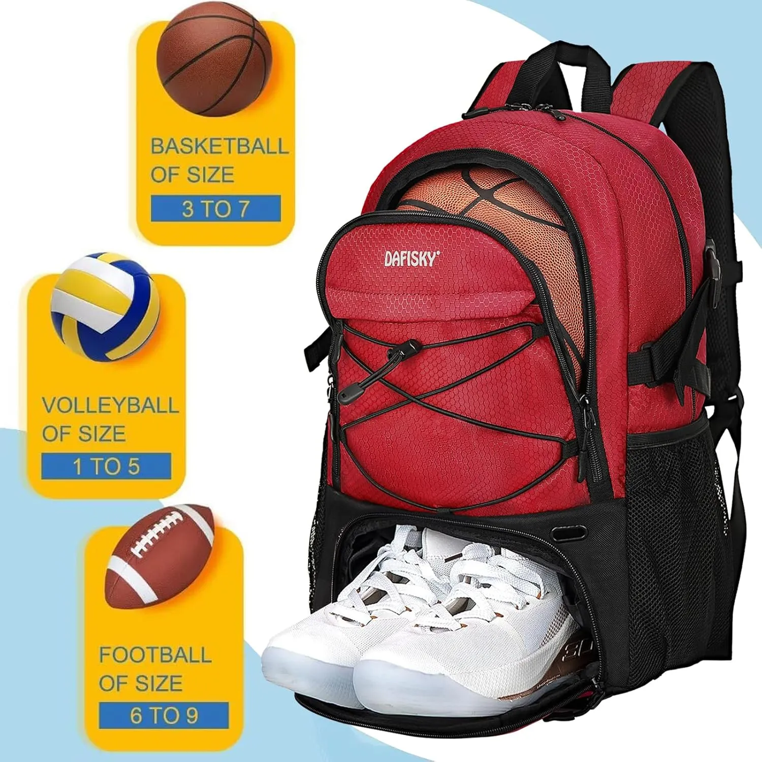 Basketball Backpack with Ball Compartment – Large Basketball Bag with Shoes Compartment Soccer Volleyball Bag Sports Backpack for Football, Red