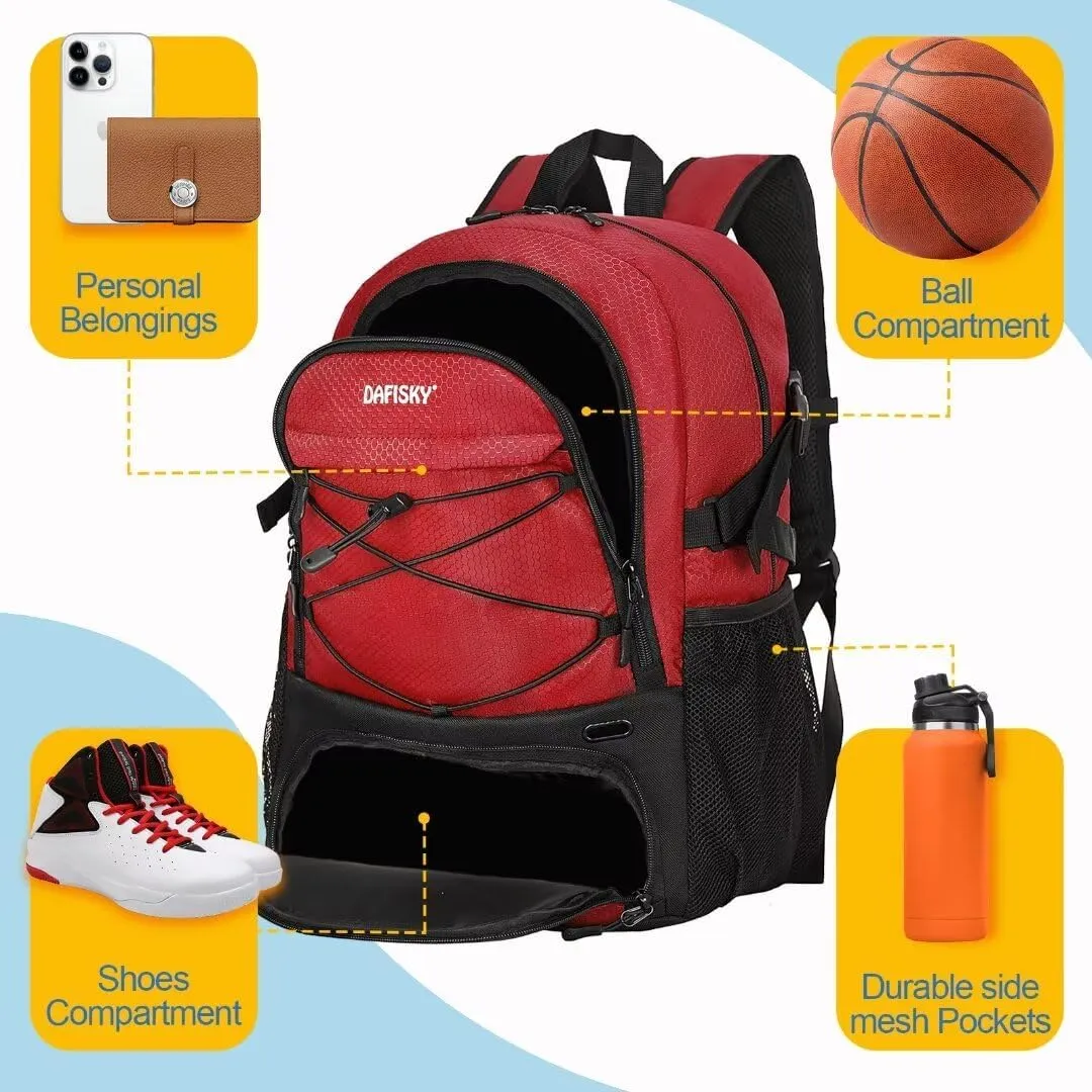 Basketball Backpack with Ball Compartment – Large Basketball Bag with Shoes Compartment Soccer Volleyball Bag Sports Backpack for Football, Red