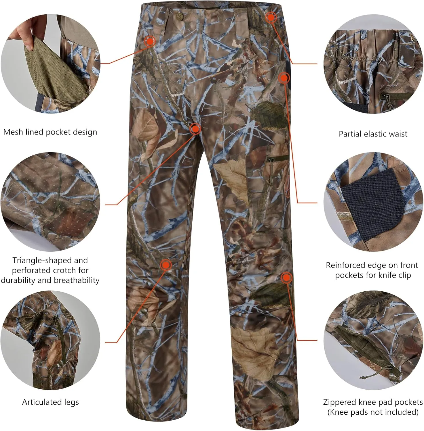 BASSDASH Men’s Lightweight Hunting Pants 4-Way Stretch Breathable Water Resistant for Turkey Early Season Spring Summer