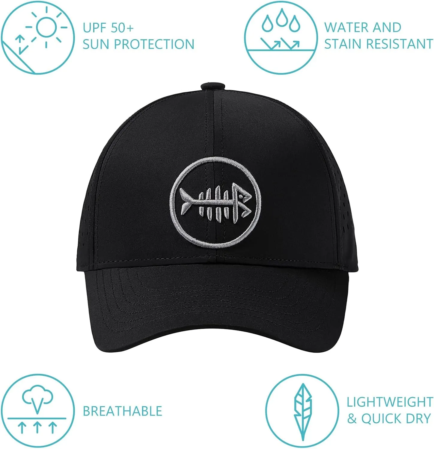 BASSDASH UPF 50  Quick Dry Baseball Cap Water Resistant Laser Cut Mesh Snapback Hat for Men Women Fishing Hiking FH14