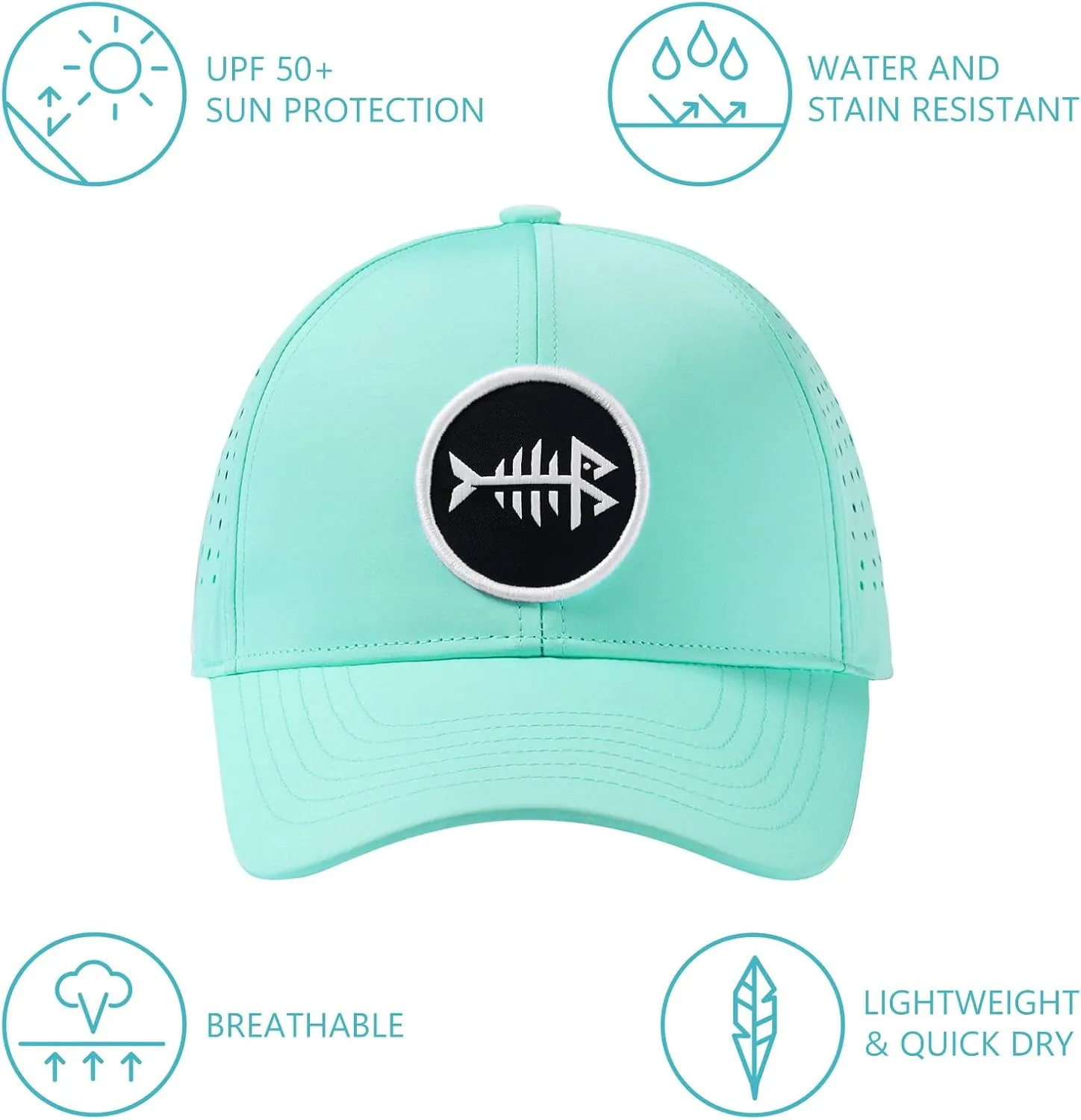 BASSDASH UPF 50  Quick Dry Baseball Cap Water Resistant Laser Cut Mesh Snapback Hat for Men Women Fishing Hiking FH14