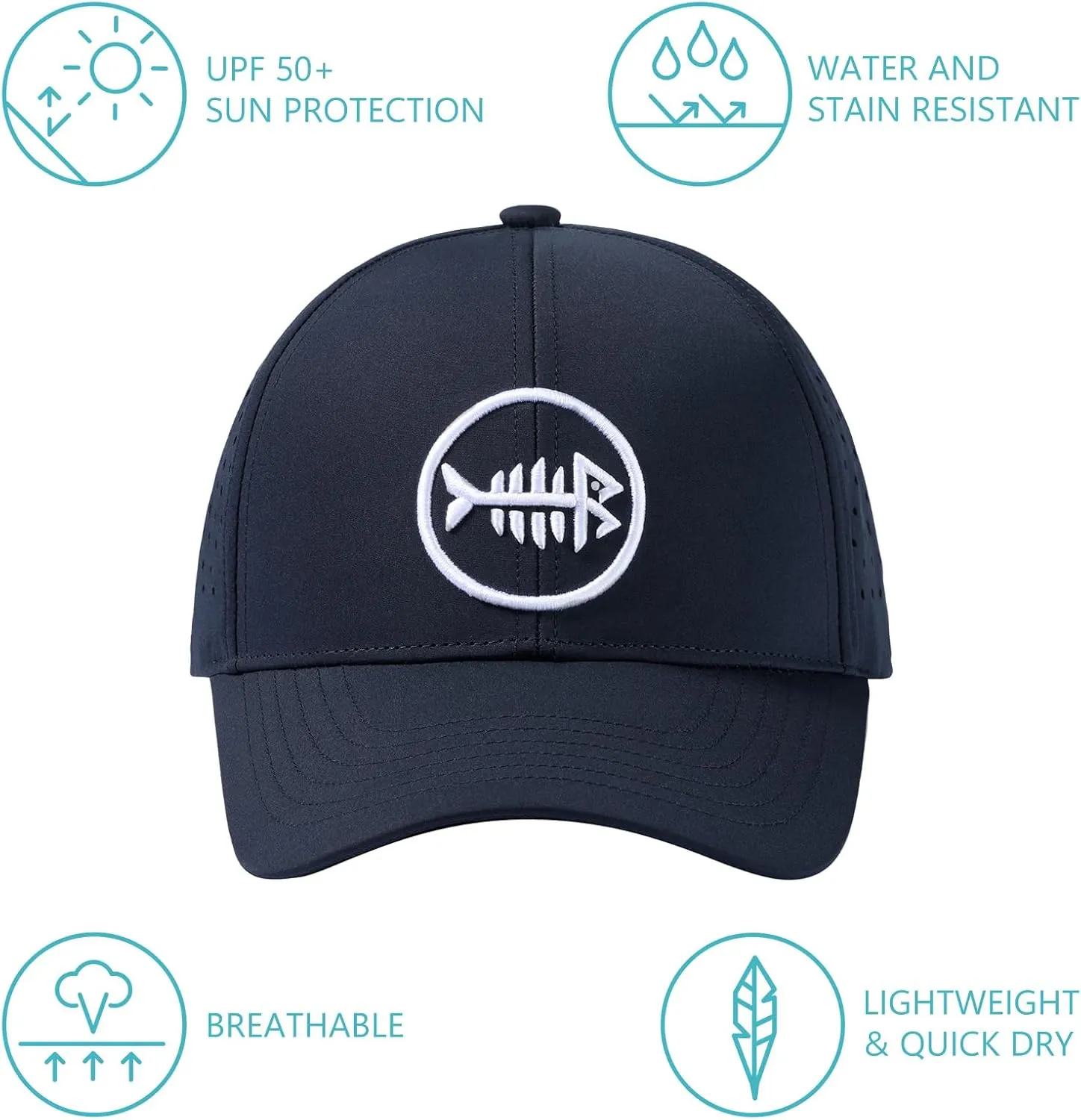 BASSDASH UPF 50  Quick Dry Baseball Cap Water Resistant Laser Cut Mesh Snapback Hat for Men Women Fishing Hiking FH14