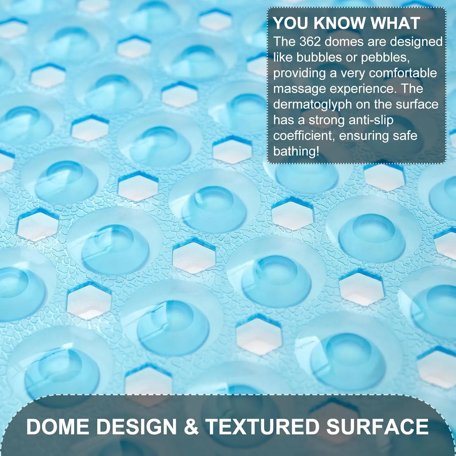 Bath Tub and Shower Mats, Non Slip 40 x 16 Inch Extra Large Bathtub Mat, Machine Washable Bathmat with Drain Holes, Suction Cups for Bathroom Floor, Clear Blue