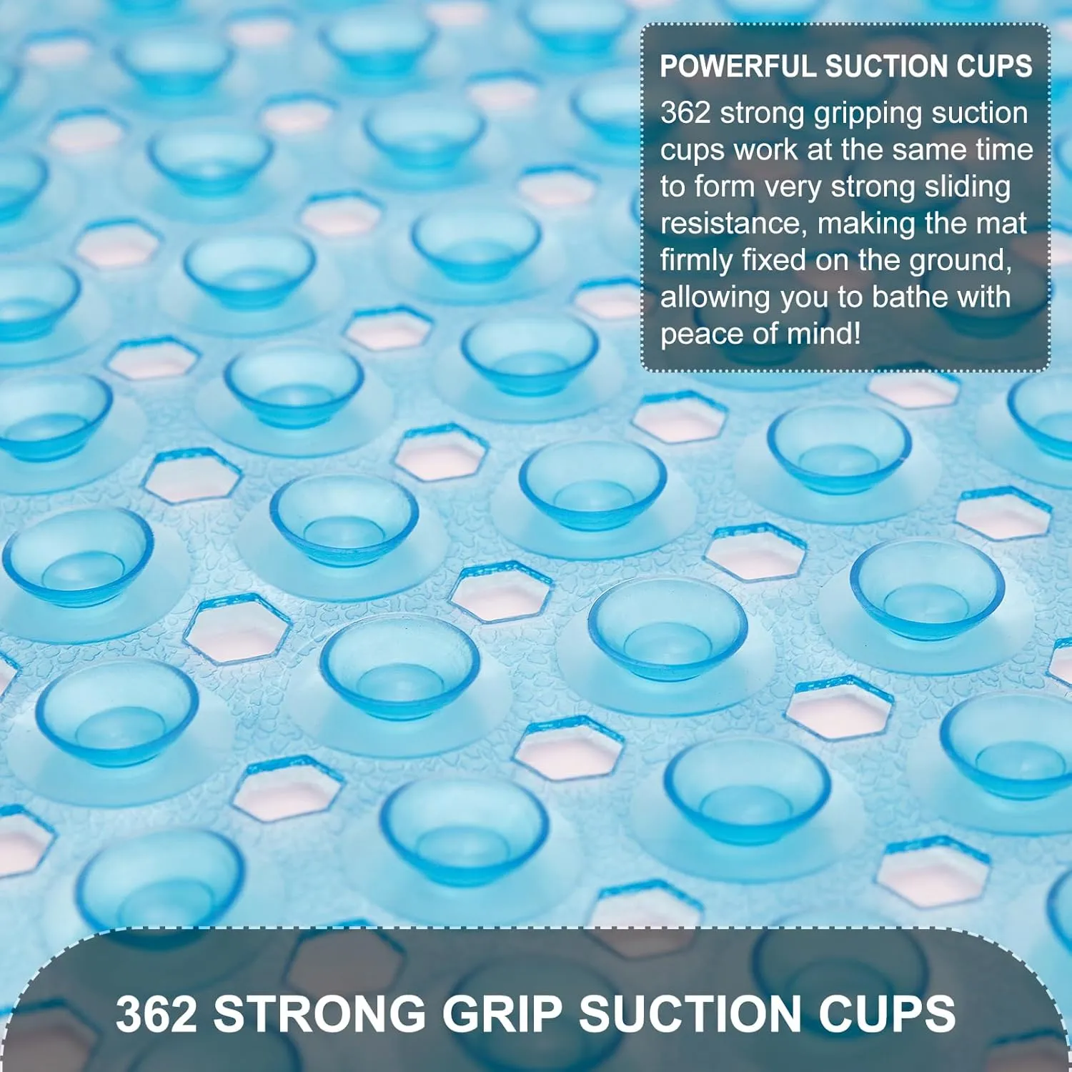 Bath Tub and Shower Mats, Non Slip 40 x 16 Inch Extra Large Bathtub Mat, Machine Washable Bathmat with Drain Holes, Suction Cups for Bathroom Floor, Clear Blue