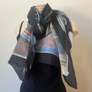 Batik hand painted silk scarf, abstract painting, rozome. 18" x 70"