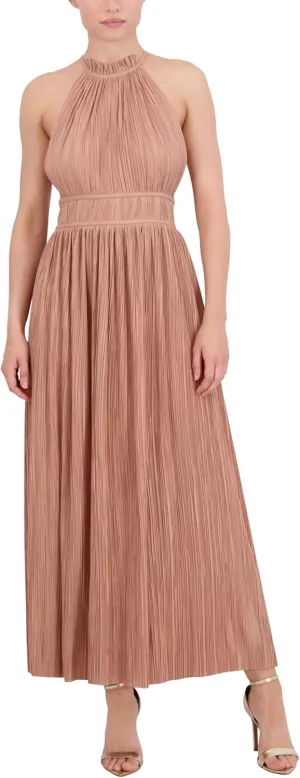 BCBGMAXAZRIA Women's Sleeveless Halter Neck Pleated Evening Maxi Dress