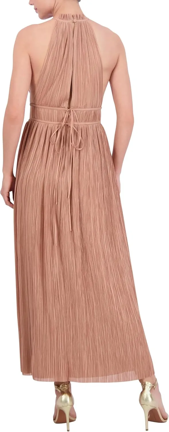 BCBGMAXAZRIA Women's Sleeveless Halter Neck Pleated Evening Maxi Dress