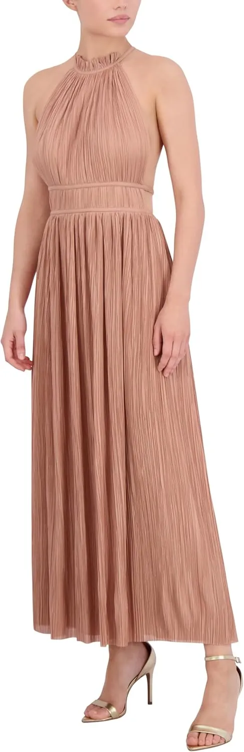 BCBGMAXAZRIA Women's Sleeveless Halter Neck Pleated Evening Maxi Dress