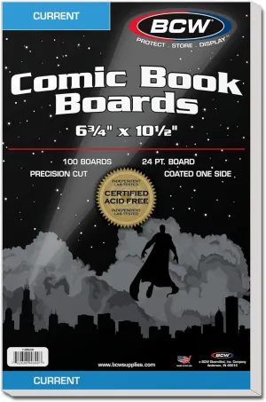 BCW Current Comic Book Backing Boards - Bulk Pack of 1000 | 24 pt., Coated, Buffered with 3% Calcium Carbonate | Precision Cut for Current Comic Bags | Long-Term Comic Book Storage