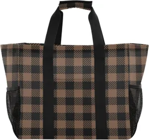 Beach Bag for Women Buffalo Plaid Check Red Sandproof Pool Bags Large Canvas Tote Bag with Pocket for Pool Travel Gym Beach