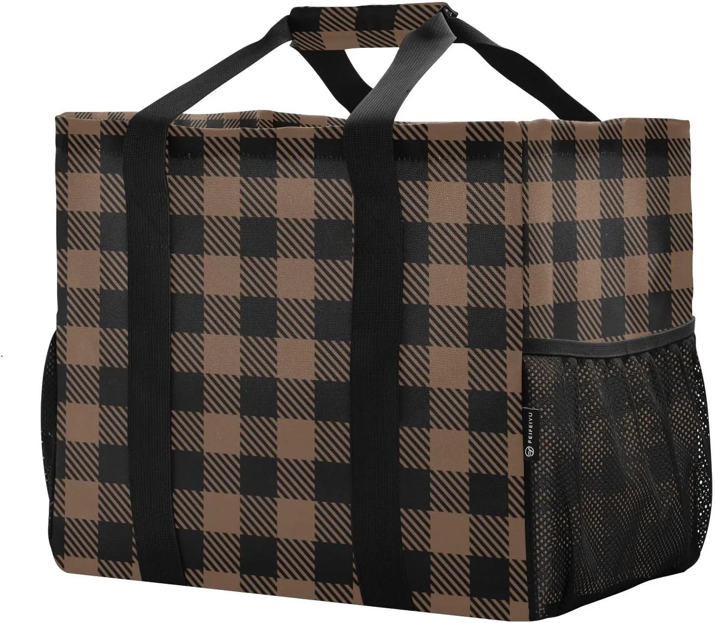Beach Bag for Women Buffalo Plaid Check Red Sandproof Pool Bags Large Canvas Tote Bag with Pocket for Pool Travel Gym Beach