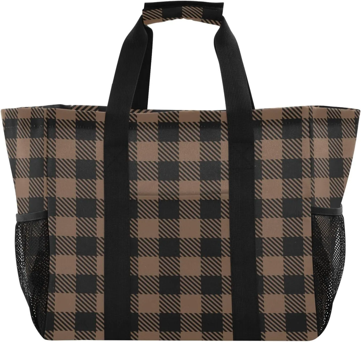 Beach Bag for Women Buffalo Plaid Check Red Sandproof Pool Bags Large Canvas Tote Bag with Pocket for Pool Travel Gym Beach