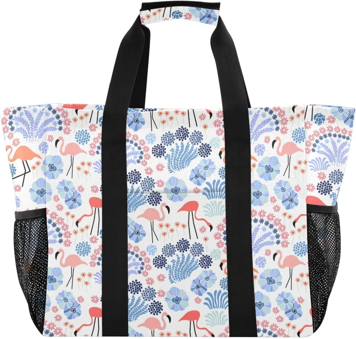 Beach Bag for Women Flamingo Boho Sandproof Pool Bags with Pocket Large Canvas Tote Bag for Travel Gym Beach Pool