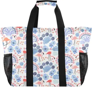 Beach Bag for Women Flamingo Boho Sandproof Pool Bags with Pocket Large Canvas Tote Bag for Travel Gym Beach Pool