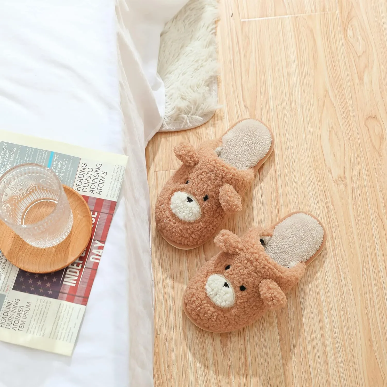 Bear Slippers for Women - Cute Fluffy Memory Foam House Shoes - Warm Plush Anti-Slip Animal Slippers for Indoor & Outdoor
