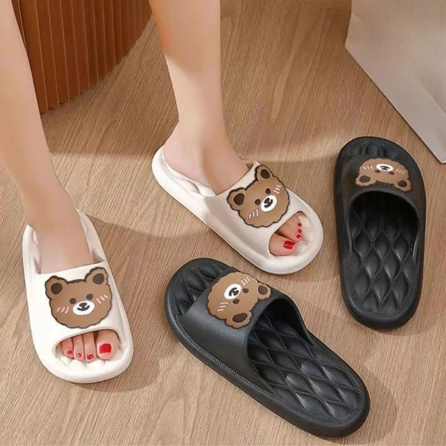 Bear Slippers for Women Men Indoor Slides Sandals Cute Cartoon Animal House Slippers Couple Thickened Sole Home Slippers Comfy House Shoes Outdoor Shoes