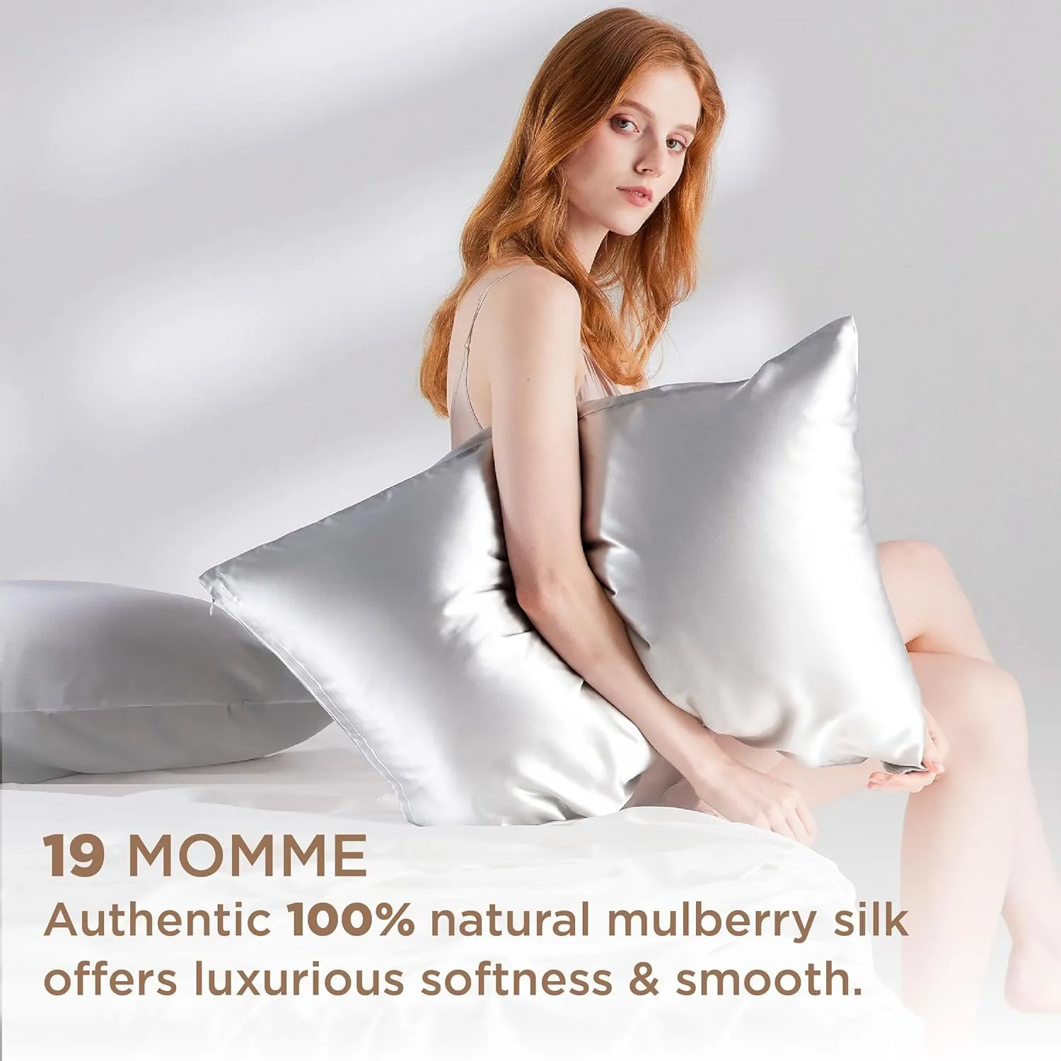 Bedsure 100% Mulberry Silk Pillowcase for Hair and Skin,Light Grey Silk Pillow Case with Hidden Zipper, Gifts for Women Men, King Size Single Pack,20x36 Inches