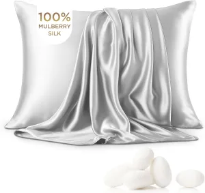 Bedsure 100% Mulberry Silk Pillowcase for Hair and Skin,Light Grey Silk Pillow Case with Hidden Zipper, Gifts for Women Men, King Size Single Pack,20x36 Inches