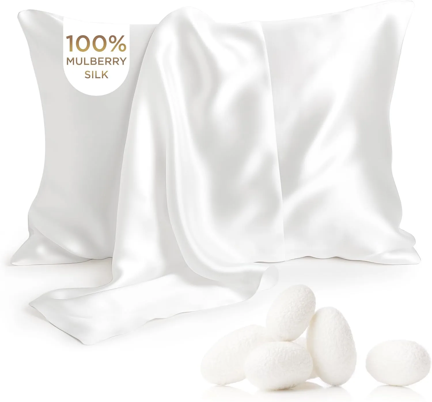 Bedsure 100% Pure Mulberry Silk Pillowcase for Hair and Skin, White Silk Pillow Case with Hidden Zipper, Cooling Pillow Cases Gifts for Women Men,1pc,Standard Size,20x26 Inches