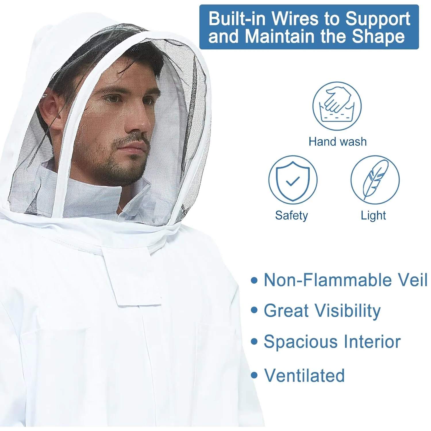 Bee Suits for Men - Sting Proof Bee Keeper Suit with Glove and Ventilated Hood (L for 5'3"-5'7")