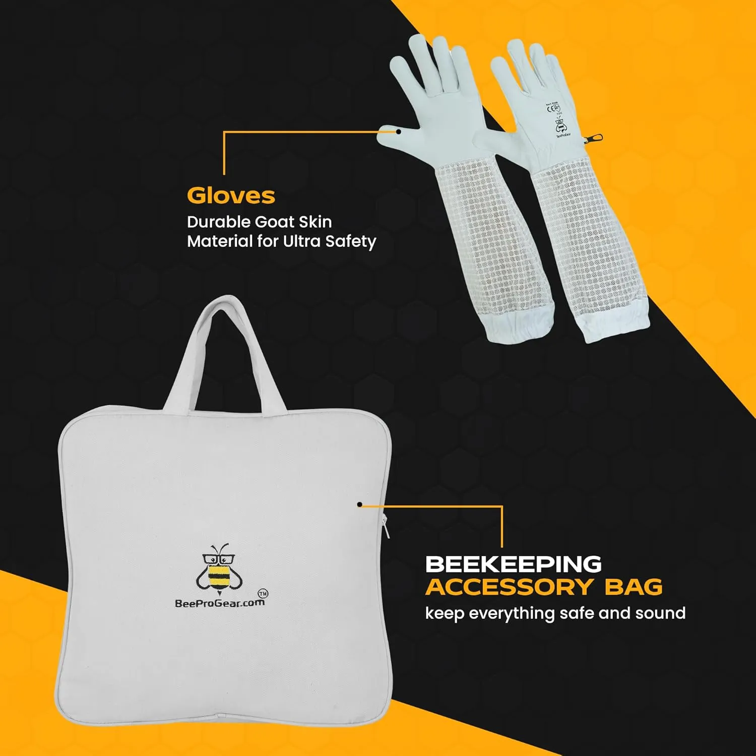 BeeProGear 3 layer Ultra Ventilated Mesh Beekeeping Suit with Round Veil for Beekeepers | Bee Suits for Men Sting-Proof Leather gloves with bag (Medium, White)