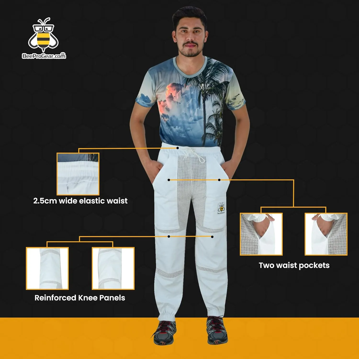 BeeProGear Sting-Proof Beekeeping Pants for Men & Women, Ventilated 3-Layer Mesh Bee Trousers with Tool Pockets & Carry Bag.