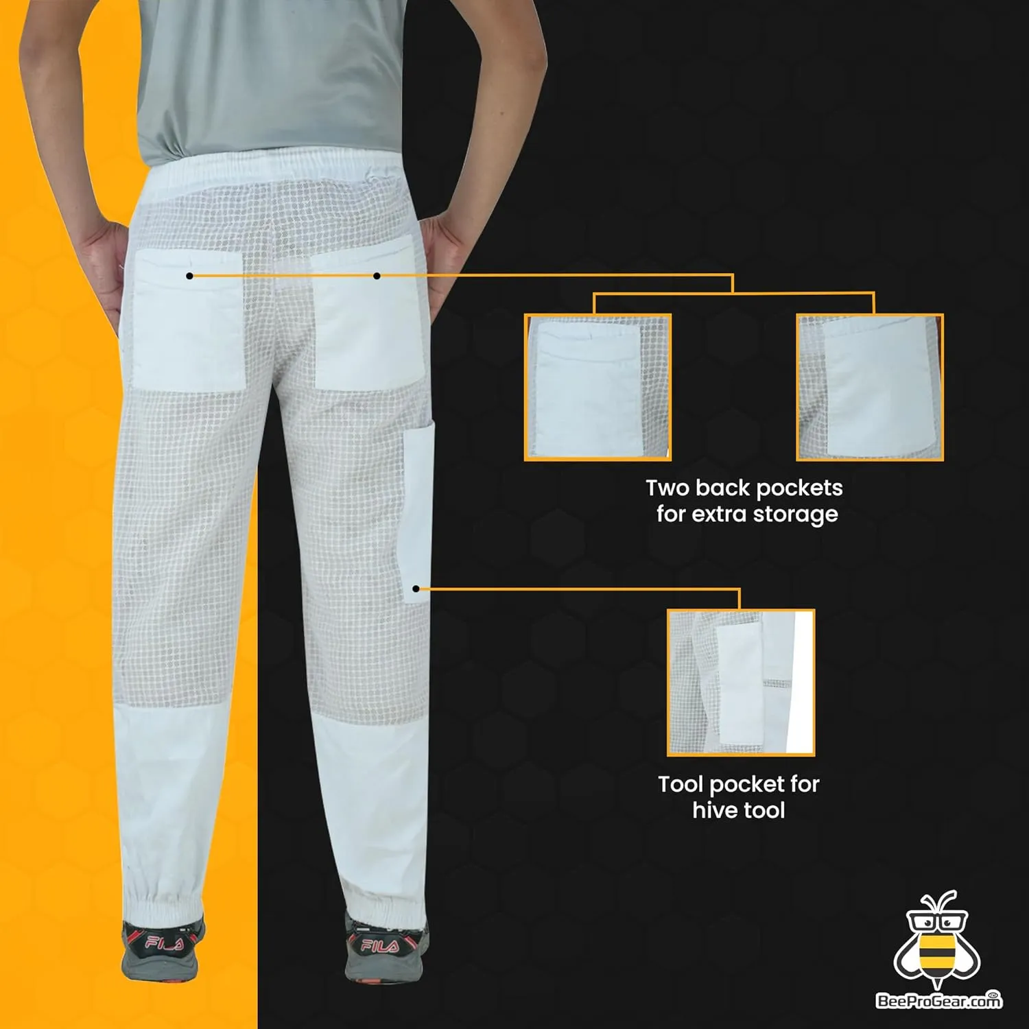 BeeProGear Sting-Proof Beekeeping Pants for Men & Women, Ventilated 3-Layer Mesh Bee Trousers with Tool Pockets & Carry Bag.