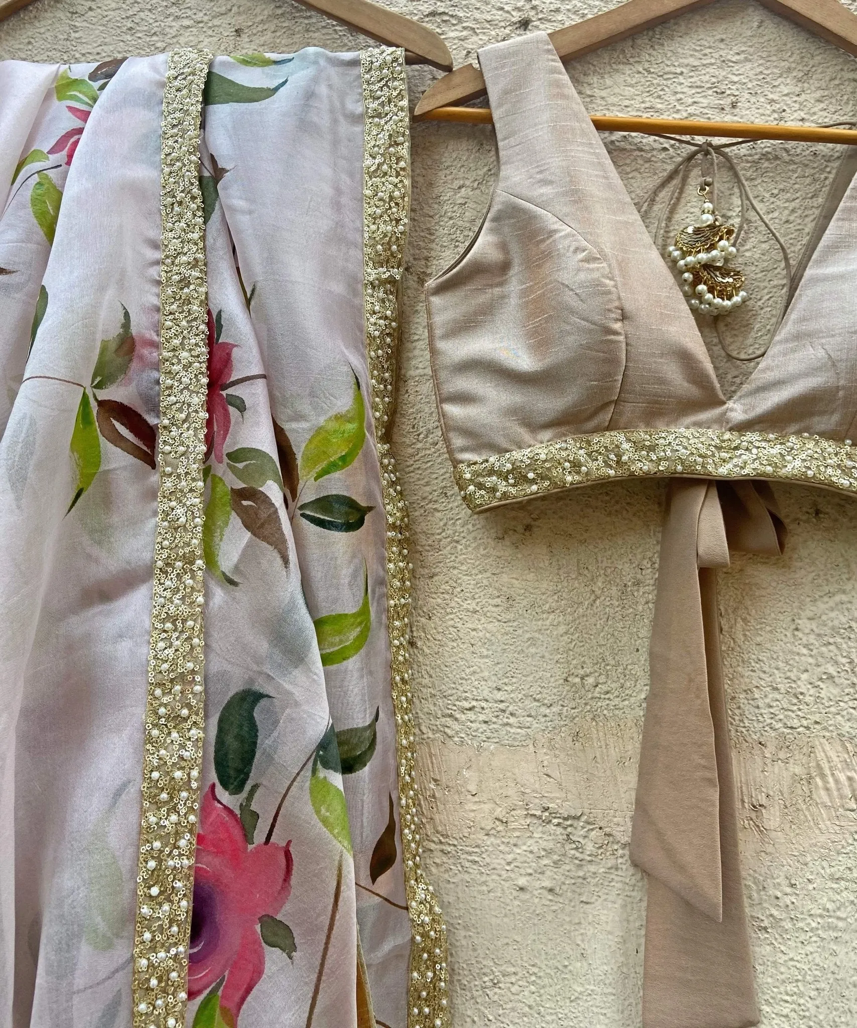 Beige Lehenga With Hand Painted Dupatta