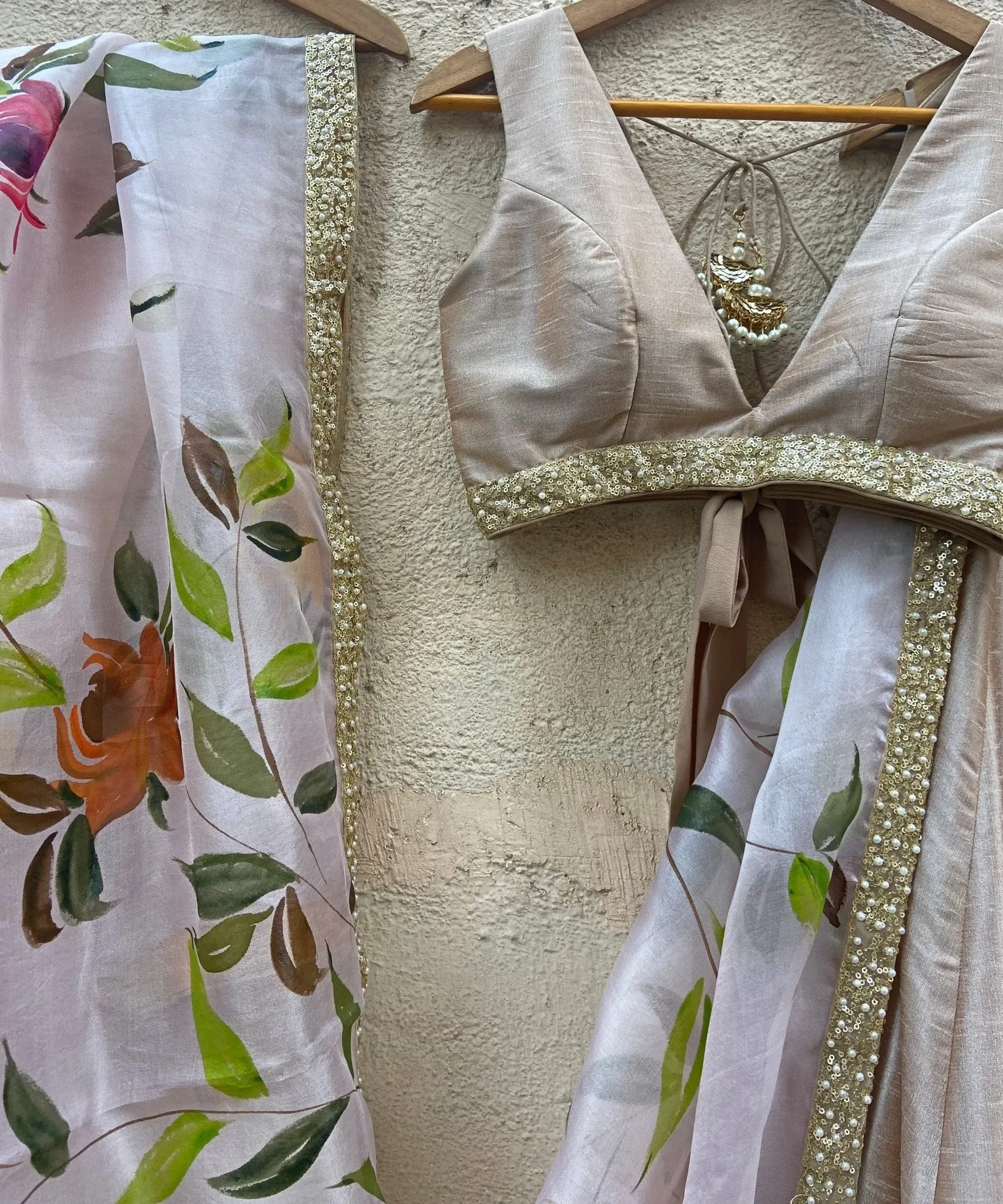 Beige Lehenga With Hand Painted Dupatta
