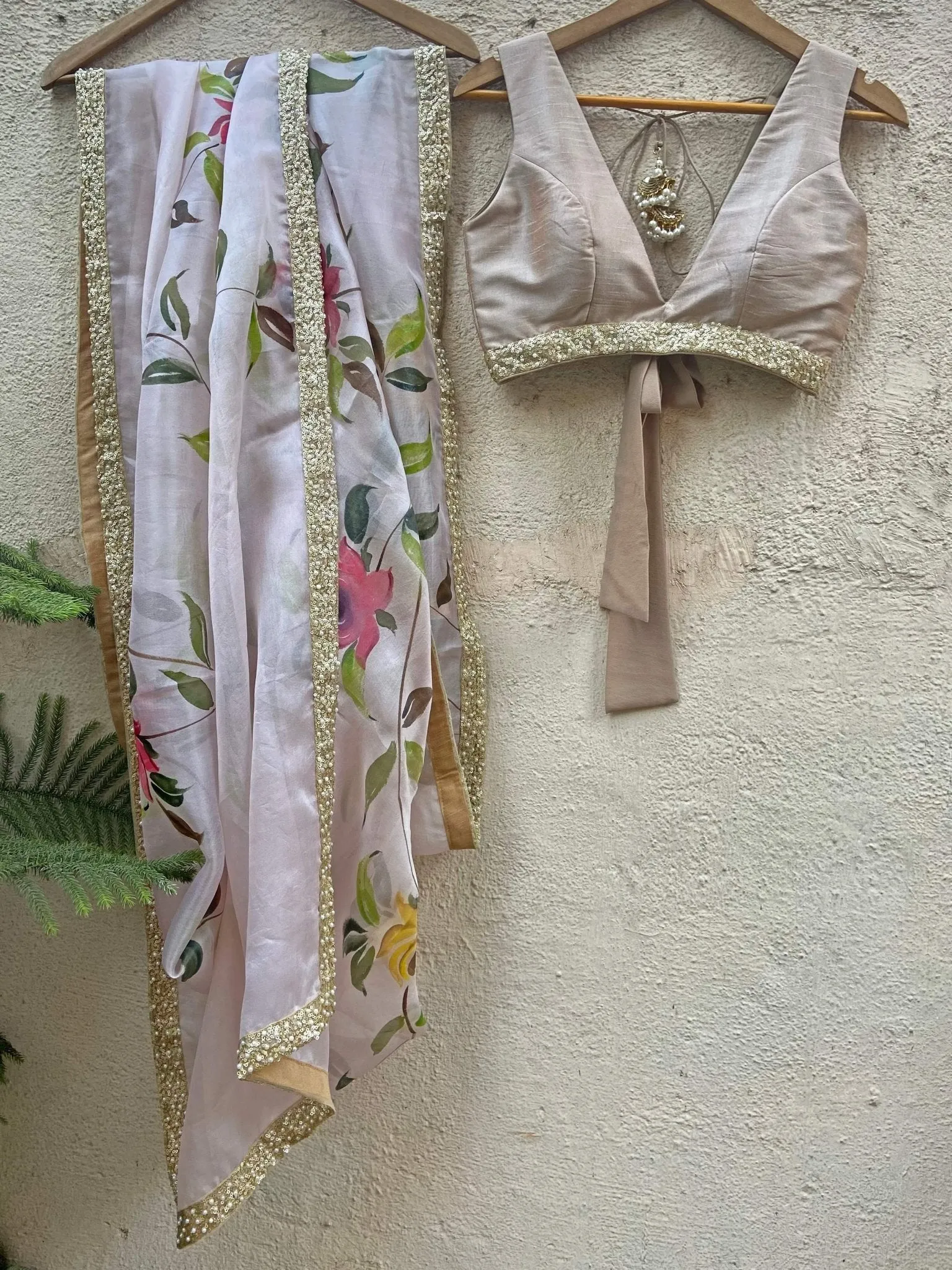 Beige Lehenga With Hand Painted Dupatta