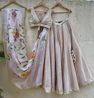 Beige Lehenga With Hand Painted Dupatta