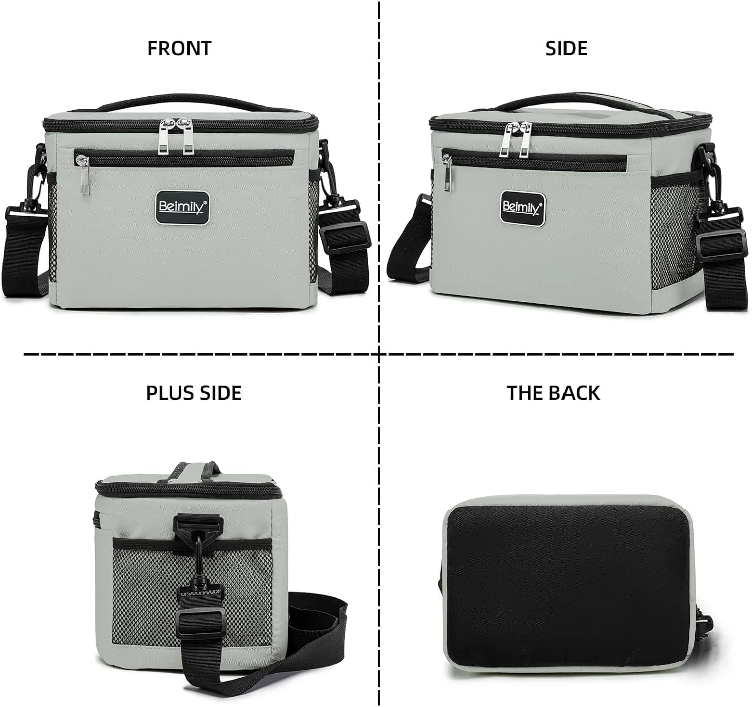 BEIMILY Lunch Bag for Women/Men,Reusable Lunch Box Small Cooler Bag Soft Sided,Leakproof Cooler Bag for Office Work Picnic Beach with Adjustable Shoulder Strap (light grey), 2311A