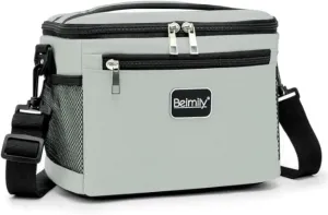 BEIMILY Lunch Bag for Women/Men,Reusable Lunch Box Small Cooler Bag Soft Sided,Leakproof Cooler Bag for Office Work Picnic Beach with Adjustable Shoulder Strap (light grey), 2311A