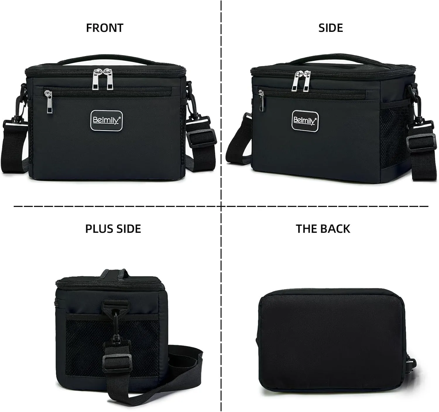 BEIMILY Lunch Box for Men/Women, Small Insulated Lunch Bag, Leak-Proof Soft Cooler Tote Bag, Reusable LunchBox for Work, Travel, Fitness, Picnic with Adjustable Shoulder Strap for Adults (Black)